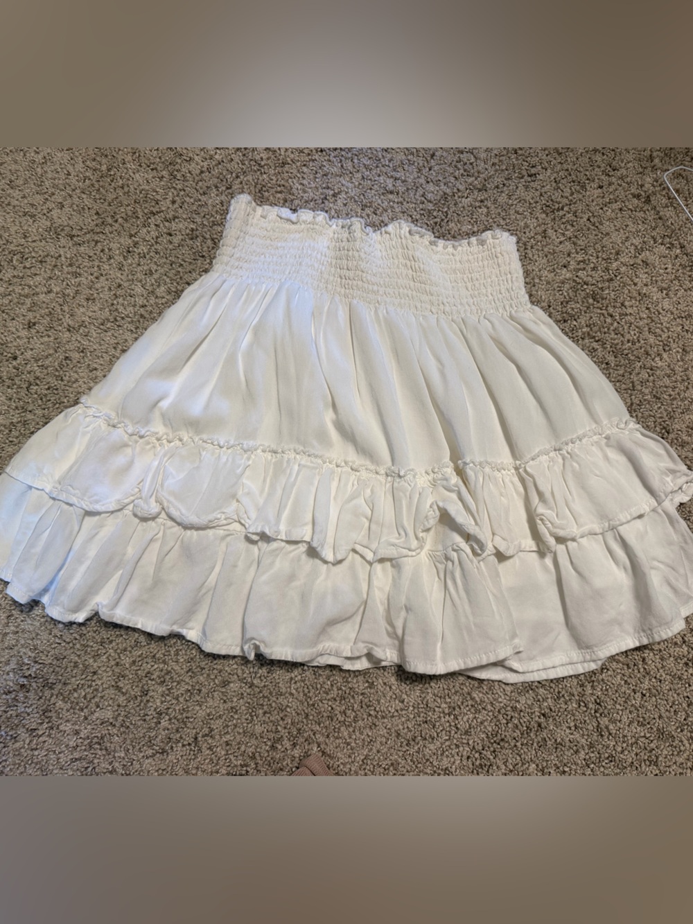 H&M White Smocked Waist Ruffle Mini Skirt